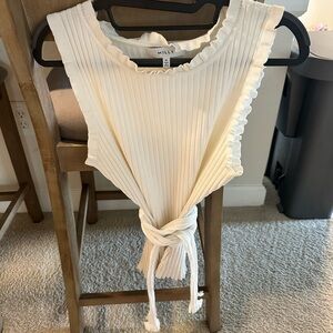 Milly Cream Ribbed Tie Front Tank Top